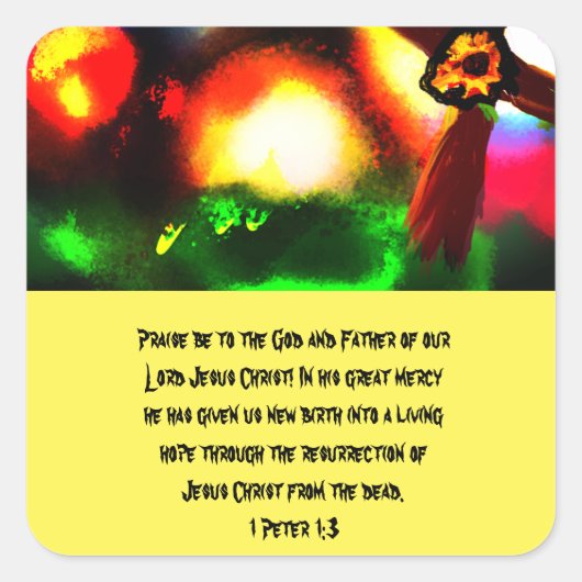 イエスはここにいる木箱サイン広場の紙コート スクエアシール (正面)