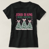 イエスはキングブラックTシャツの女性のクリスマス Tシャツ (デザイン正面)