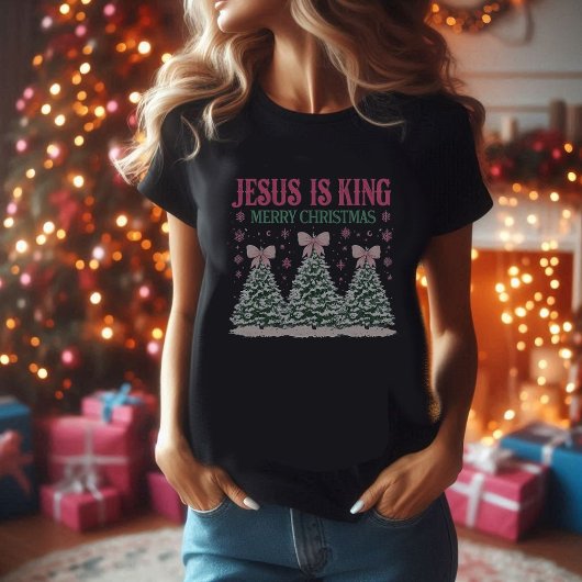 イエスはキングブラックTシャツの女性のクリスマス Tシャツ