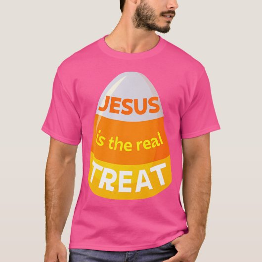 イエスはクリスチャン実在キャンディ・コーン・ハロ Tシャツ (正面)
