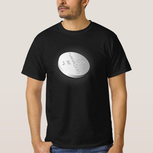 イエスはピルタブレットキリスト教クロスは神を癒す Tシャツ (正面)