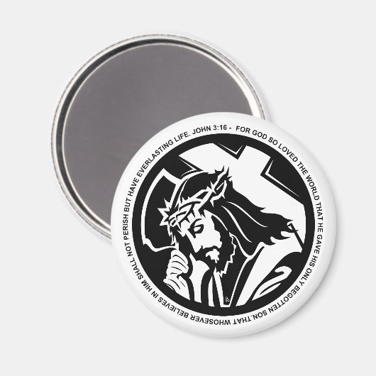 イエスはヨハネと十字架を持って3:16引用文 マグネット (正面/裏面)