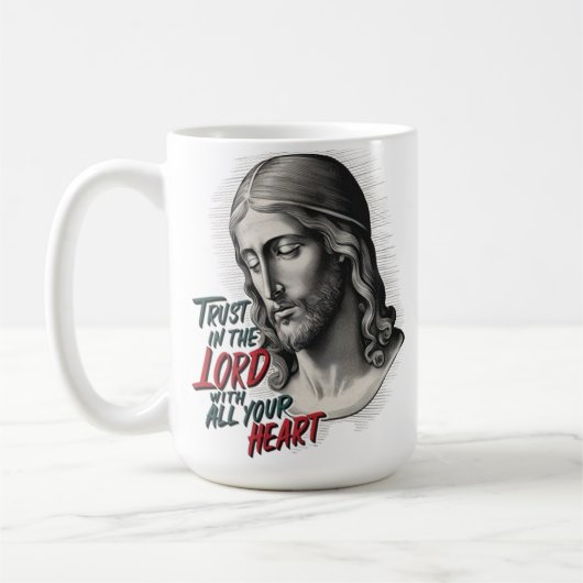 イエスは主を信頼することを勧める コーヒーマグカップ (左)