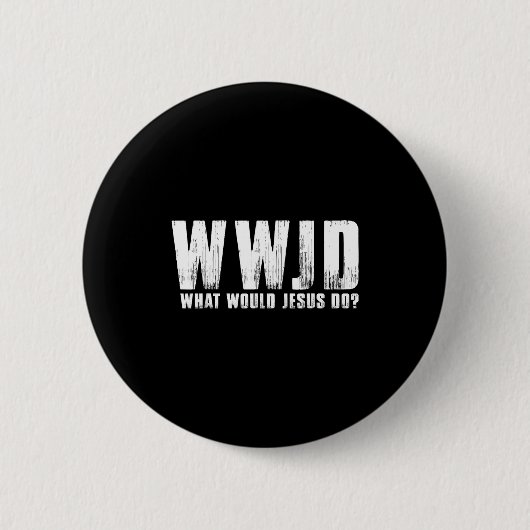 イエスは何をするか WWJD キリスト教 Tシャツ 缶バッジ (正面)