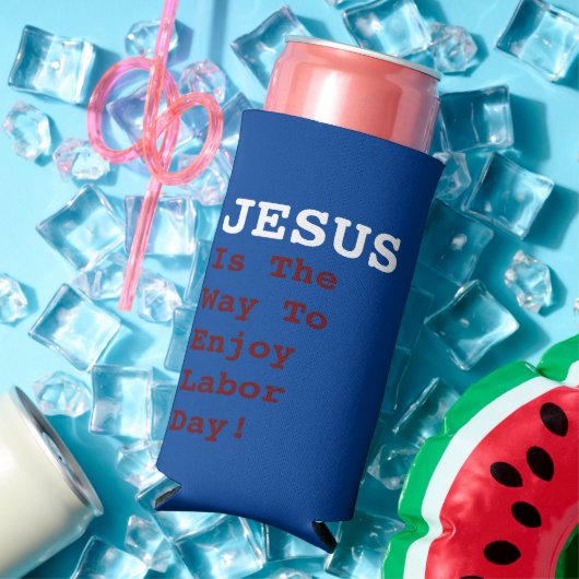 "イエスは働く日楽しむの道だ！" おもしろい- スリム缶クーラー (インサイチュ 夏)