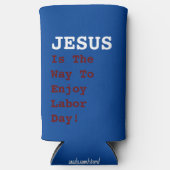 "イエスは働く日楽しむの道だ！" おもしろい- スリム缶クーラー (正面)