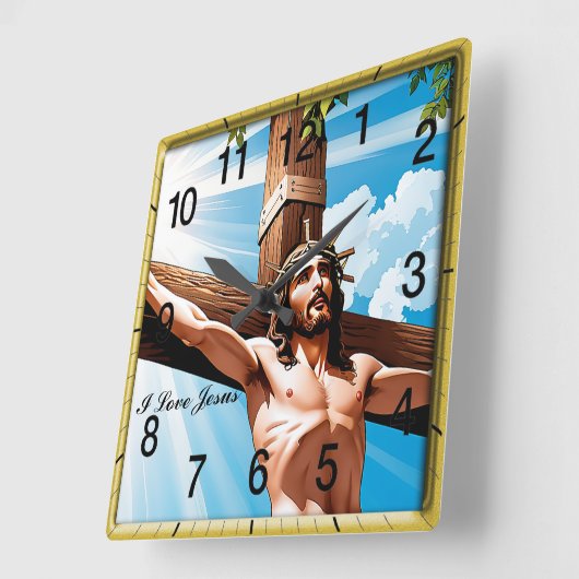 イエスは十字架に釘付けにされた スクエア壁時計 (傾斜)