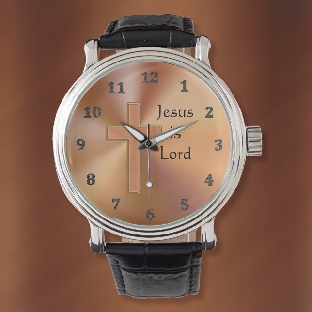 イエスは十字架の主の時計男性へだパーソナライズされた 腕時計 (Jesus is Lord, Christian Watches for men and women. Gift Ideas for Pastors. Birthday gift for Pastor)