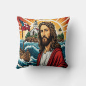 イエスは夕日にボートで海に立っていた クッション (裏面)