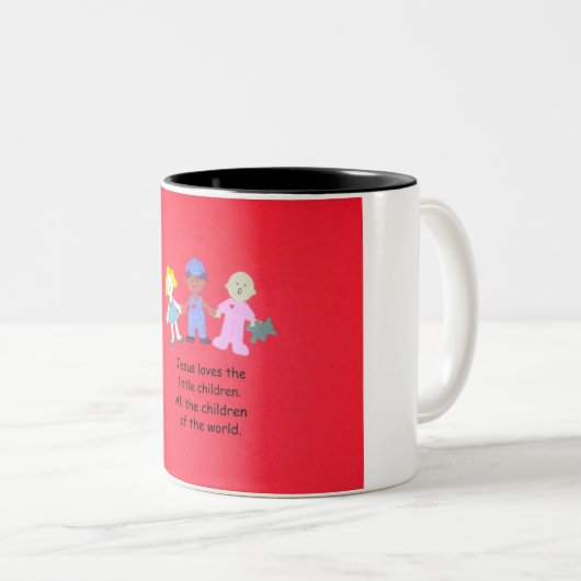 イエスは小さな子供たちを愛している。 ツートーンマグカップ (正面右)