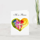 イエスは復活した 水彩画のイースターハートクロス サンキューカード (正面)