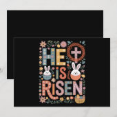 イエスは復活した 花のかわいいイースターバニー ウサギ 招待状 (正面/裏面)