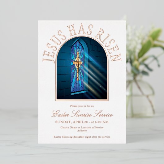 イエスは教会の復活祭の日の出サービスを復活させた 箔招待状 (立ち正面)