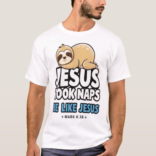 イエスは昼寝をした おもしろナマケモノ Tシャツ (正面)
