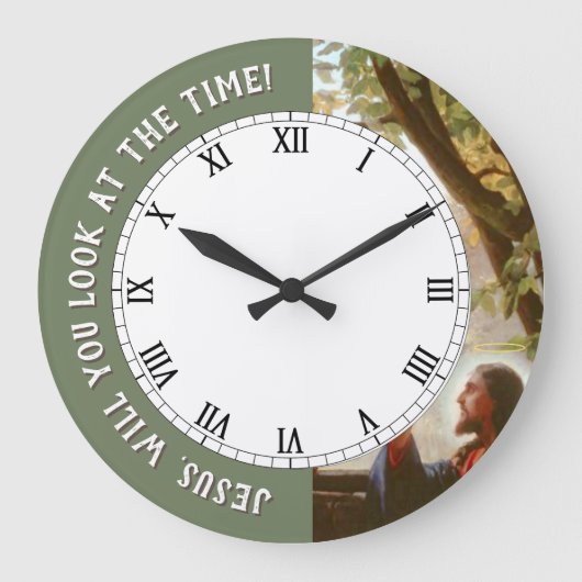 イエスは時間キリストのおもしろい時計を見る ラージ壁時計 (正面)