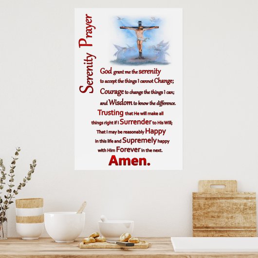 イエスは木に釘付けされ、静寂祈りの言葉を渡る ポスター (キッチン)