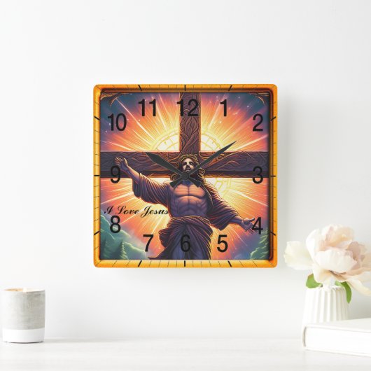 イエスは木の十字架に釘付けにされた スクエア壁時計 (ホーム)