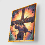 イエスは木の十字架に釘付けにされた スクエア壁時計 (傾斜)