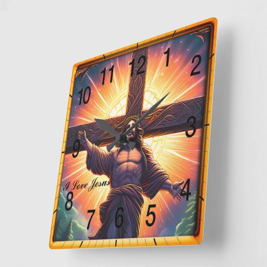 イエスは木の十字架に釘付けにされた スクエア壁時計 (傾斜)