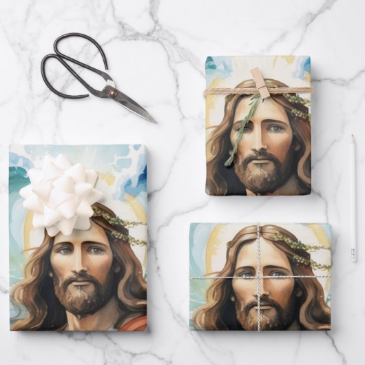 イエスは水を分け:信仰の奇跡 ラッピングペーパーシート (正面)