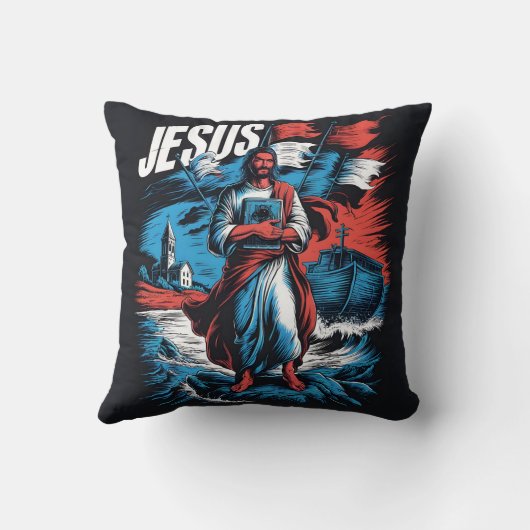 イエスは海で信仰と希望の嵐の中で クッション (裏面)
