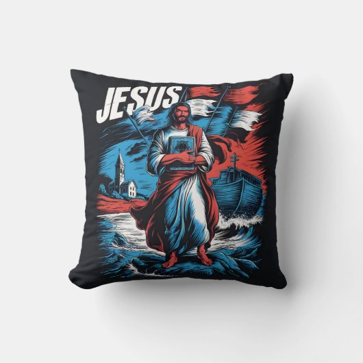 イエスは海で信仰と希望の嵐の中で クッション (正面)