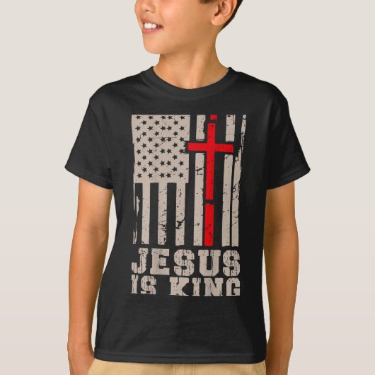 イエスは王キリスト主愛国キリスト教アメリカ人 Tシャツ (正面)