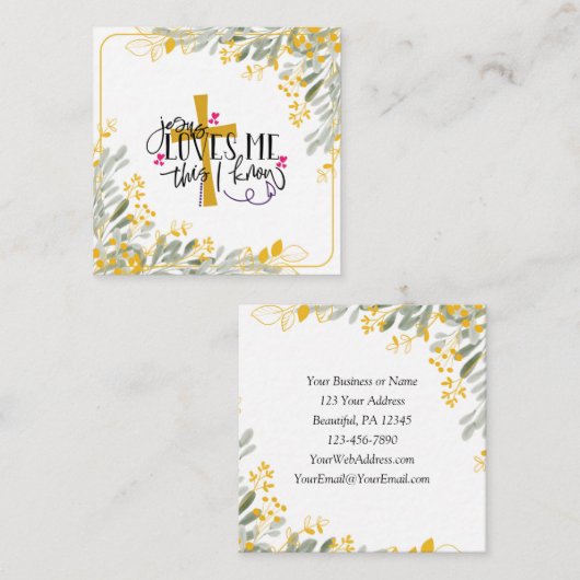 イエスは私が知っている、十字架と花を愛している スクエア名刺 (正面/裏面)