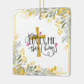 イエスは私が知っている、十字架と花を愛している セラミックオーナメント (左)