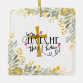 イエスは私が知っている、十字架と花を愛している セラミックオーナメント (正面)