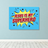イエスは私のスーパーヒーローの子供と大人のキリスト教信仰 キャンバスプリント (インサイチュ (ウッドフロア))