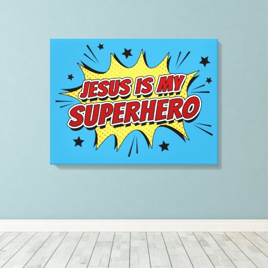 イエスは私のスーパーヒーローの子供と大人のキリスト教信仰 キャンバスプリント (インサイチュ (ウッドフロア))