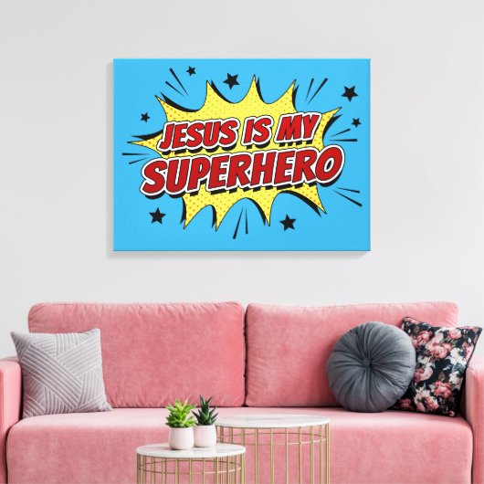 イエスは私のスーパーヒーローの子供と大人のキリスト教信仰 キャンバスプリント (インサイチュ (リビング))