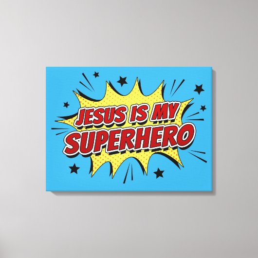 イエスは私のスーパーヒーローの子供と大人のキリスト教信仰 キャンバスプリント (正面)