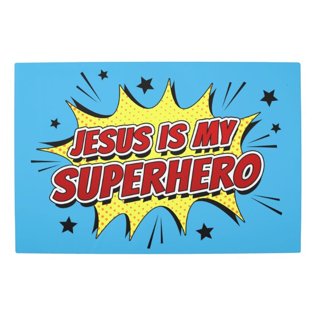 イエスは私のスーパーヒーローの子供と大人のキリスト教信仰 メタルプリント (正面)