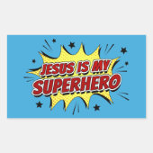 イエスは私のスーパーヒーローの子供と大人のキリスト教信仰 長方形シール (正面)