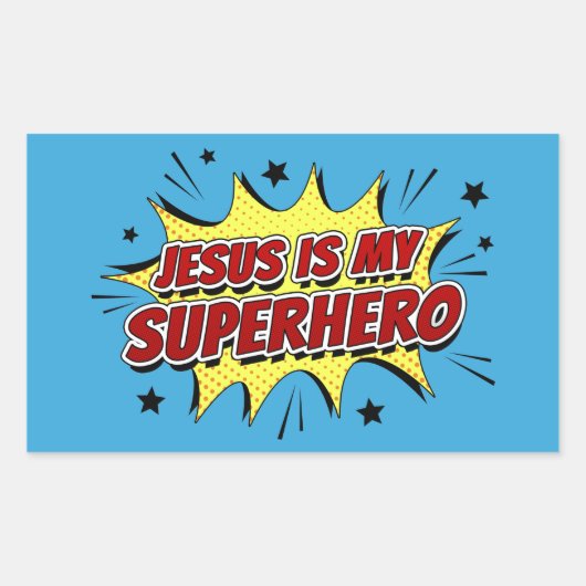 イエスは私のスーパーヒーローの子供と大人のキリスト教信仰 長方形シール (正面)
