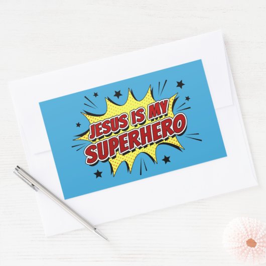 イエスは私のスーパーヒーローの子供と大人のキリスト教信仰 長方形シール (封筒)