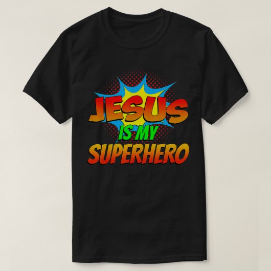 イエスは私のスーパーヒーローの漫画ブックChristian Religio Tシャツ (デザイン正面)