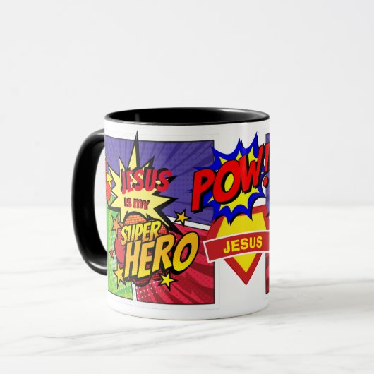 イエスは私のスーパーヒーローパーソナライズされた漫画ヒーロー マグカップ (正面左)