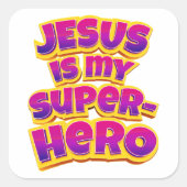 イエスは私のスーパーヒーロー女性の女の子キリスト教の信仰 スクエアシール (正面)