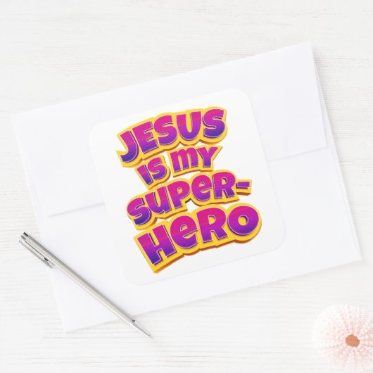 イエスは私のスーパーヒーロー女性の女の子キリスト教の信仰 スクエアシール (封筒)
