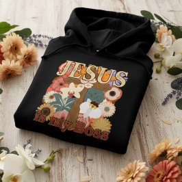イエスは私のボス - ヴィンテージ フラワー クロス キリスト教  パーカ