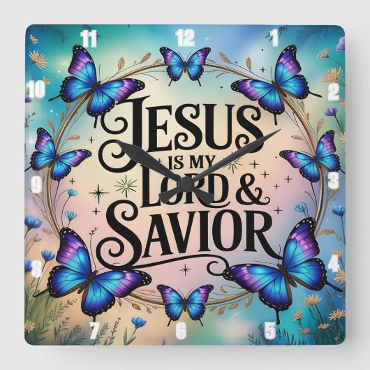 イエスは私の主であり、救い主である蝶 スクエア壁時計 (正面)