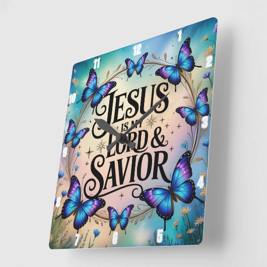イエスは私の主であり、救い主である蝶 スクエア壁時計 (傾斜)