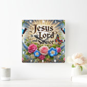 イエスは私の主であり、救い主のフローラ スクエア壁時計 (ホーム)