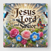 イエスは私の主であり、救い主のフローラ スクエア壁時計 (正面)