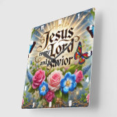 イエスは私の主であり、救い主のフローラ スクエア壁時計 (傾斜)