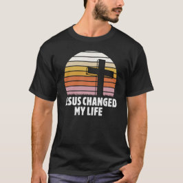 イエスは私の人生を変えた キリスト教 レトロクロス 日没 Tシャツ