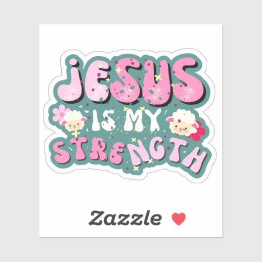 イエスは私の強さかわいい子羊の漫画タイポグラフィ シール (シート)